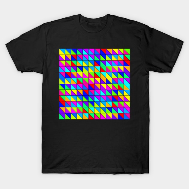 Colorful Squares Triangles Black Lines T-Shirt by XTUnknown